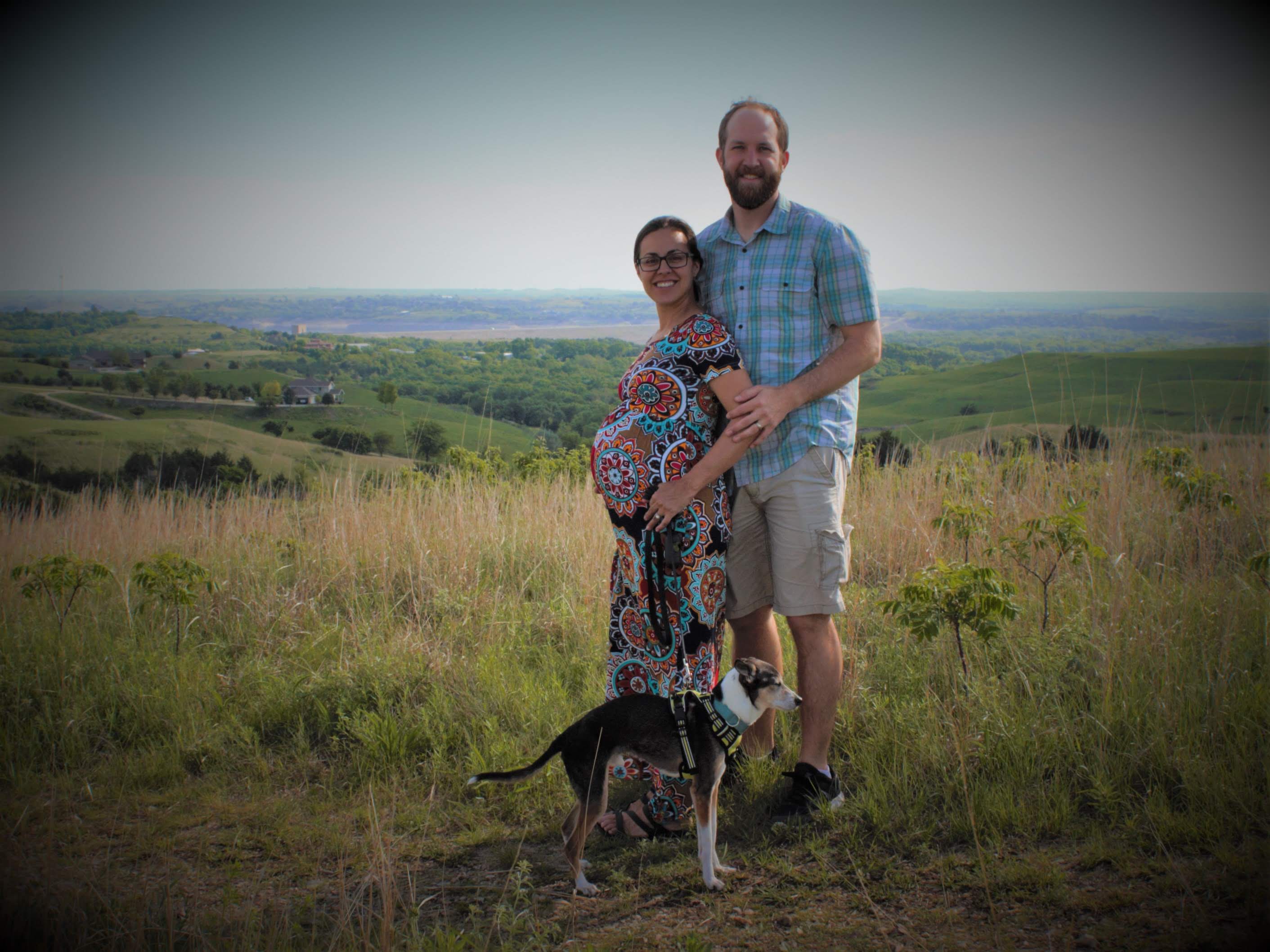 Dr. Diehl and her husband, Ethan, and dog, Sinfo, enjoying a walk at the Top of the World Park in Manhattan, KS. They are expecting their first child in July 2020!